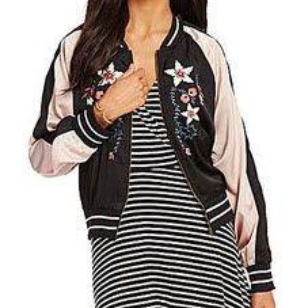 Satin Chelsea & Violet Embroidered Bomber